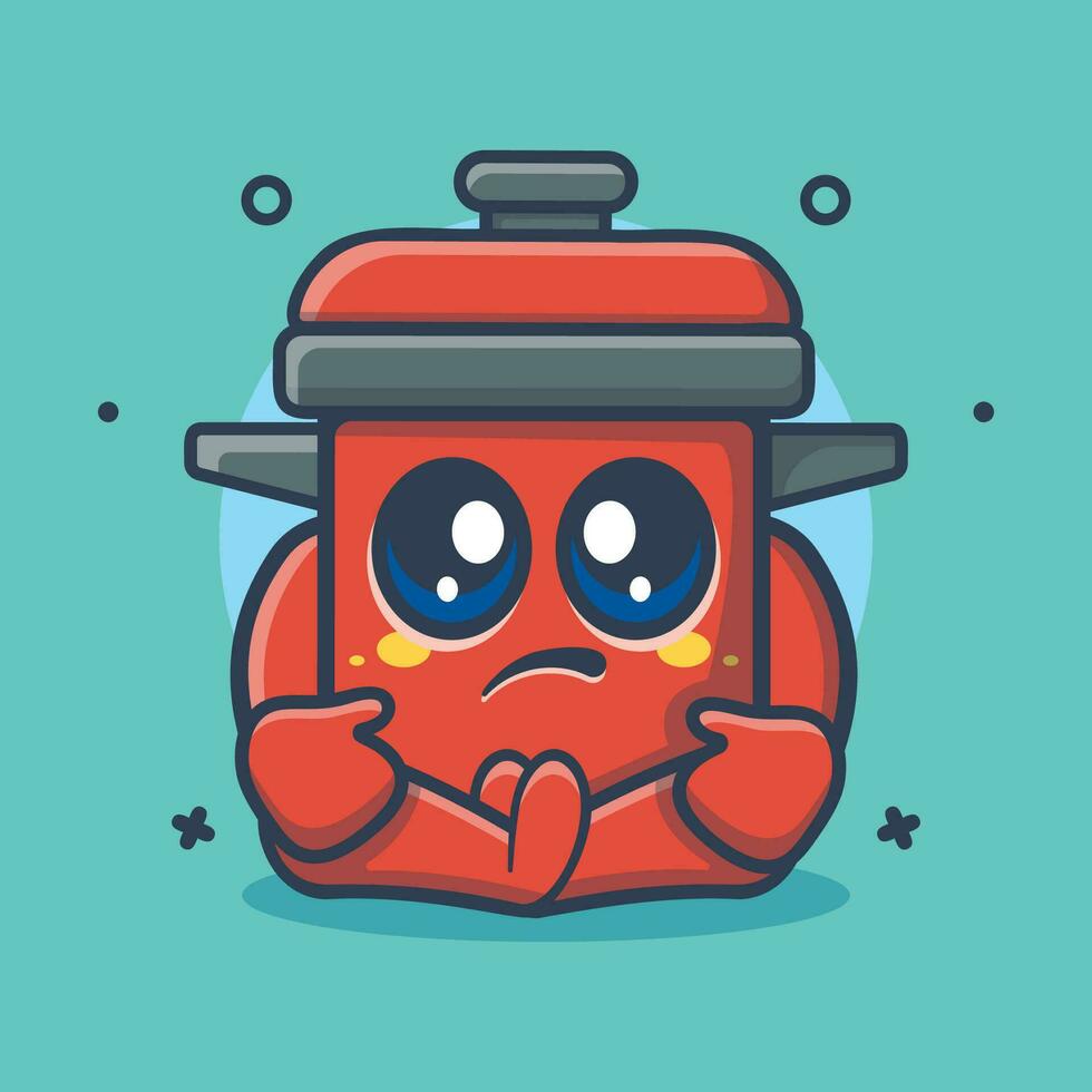 kawaii cooking pot character mascot with sad expression isolated cartoon in flat style design vector