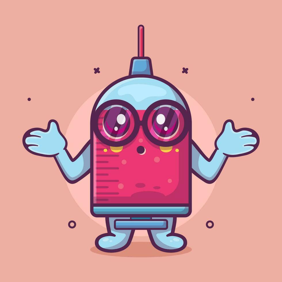 funny syringe character mascot with confused gesture isolated cartoon in flat style design vector