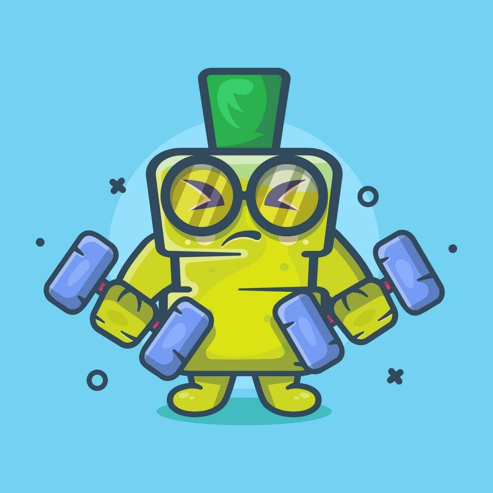 cute dental mouthwash bottle character mascot doing bodybuilding using dumbbell isolated cartoon in flat style design vector