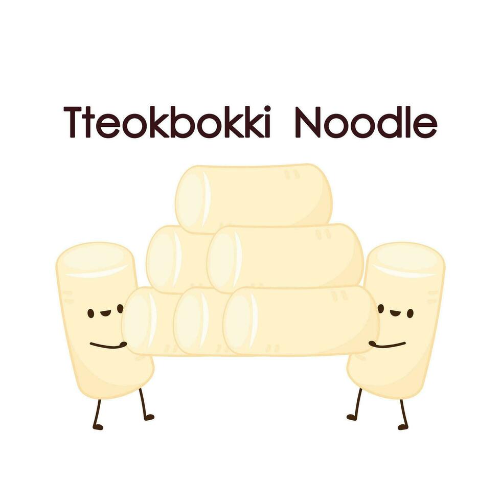 Cute Tteokbokki noodle cartoon. Korean street food. simple vector logo sausage. Tteokbokki is korean food.