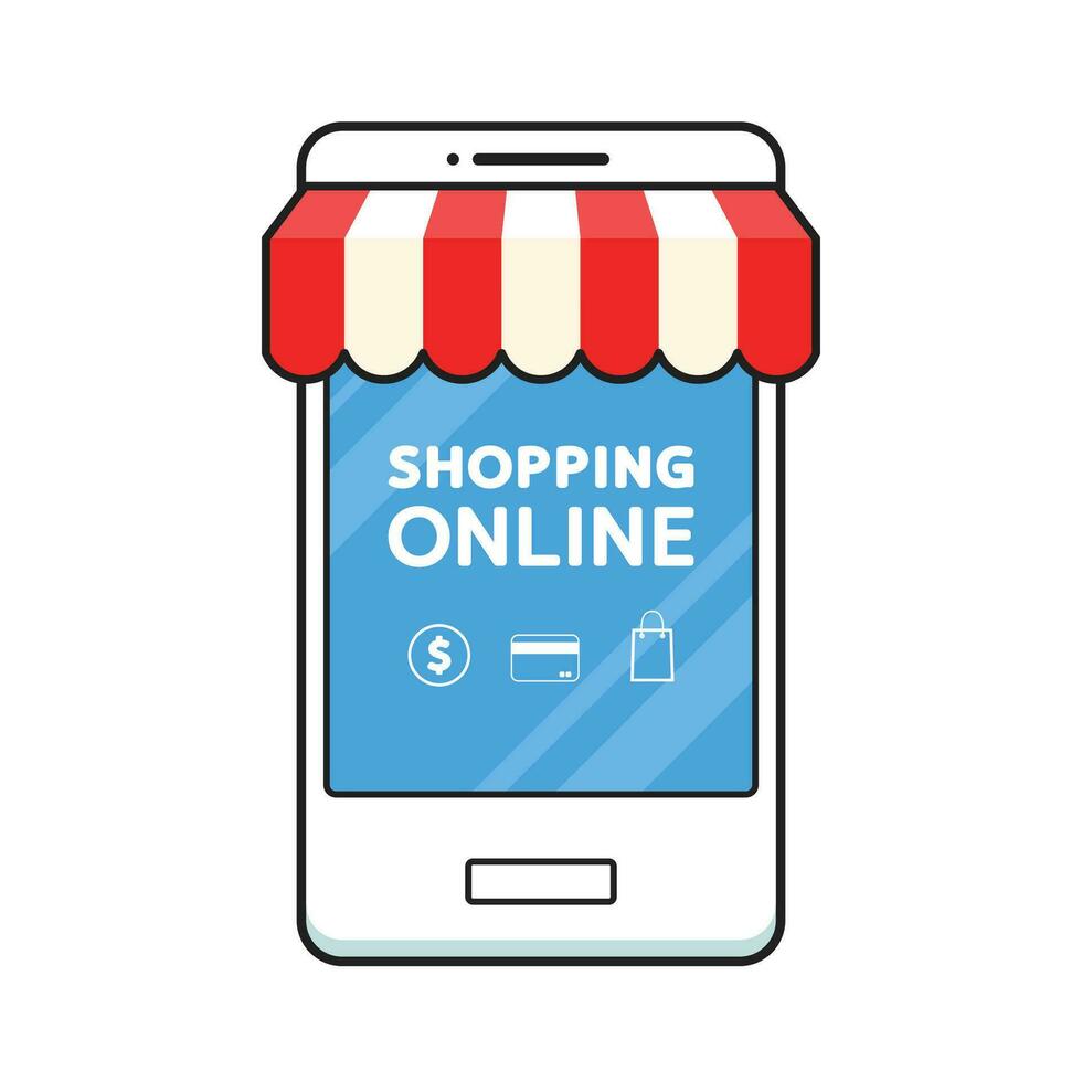 Shopping online poster. wallpaper. free space for text. shopping online on smartphone. Parcel box vector. vector