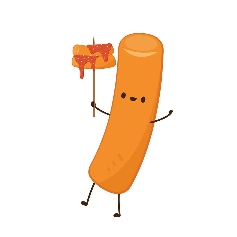 tteokbokki fideos vector. tteokbokki personaje diseño. picante arroz pastel vector