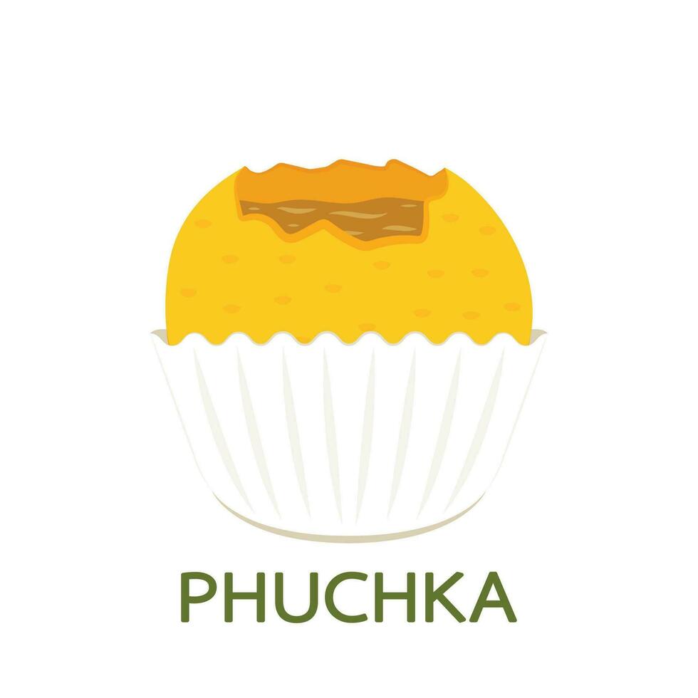 phuchka es indio alimento. gol brecha dibujos animados vector en blanco antecedentes.