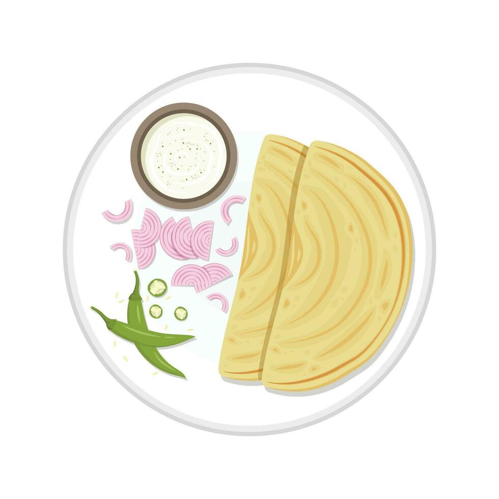 Chapati vector. Chapati on white background. chili and onion vector. vector