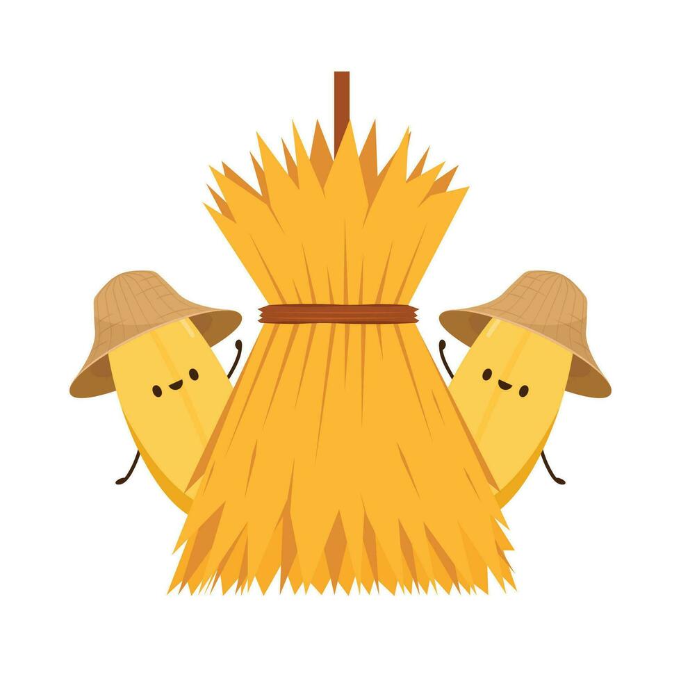 Rice cartoon and rice bowl on white background vector illustration. Cute food mascot logo for restaurant.