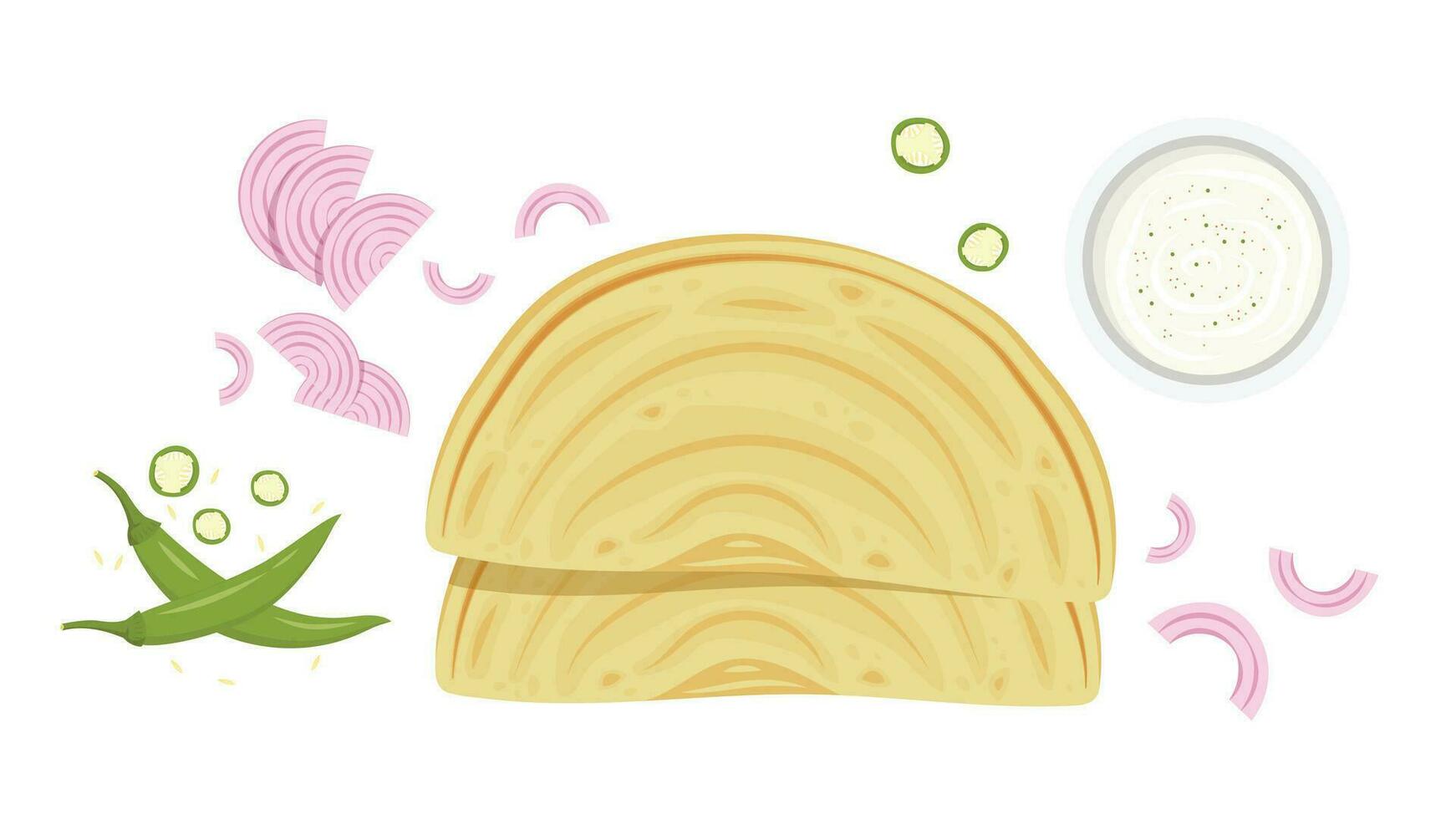 Chapati vector. Chapati on white background. chili and onion vector. vector