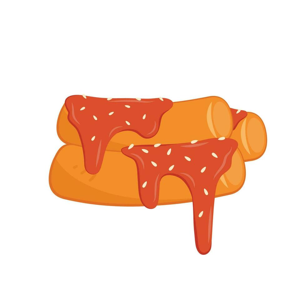 Tteokbokki Noodle vector. Korean food. Spicy rice cake. Tteokbokki logo design. vector