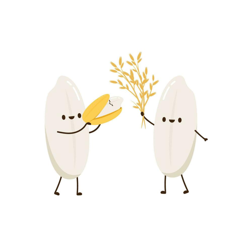 Rice character design. rice vector on white background. rice seed.