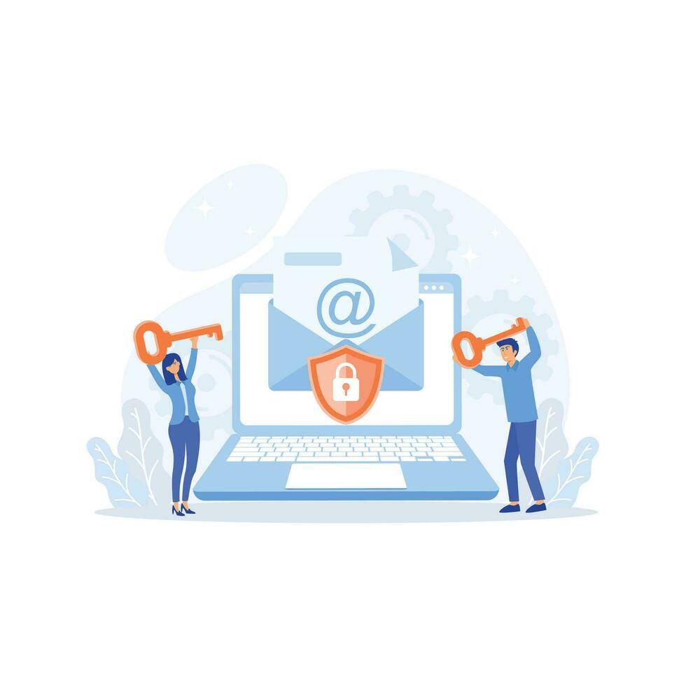 Email encryption. Protecting computer data, flat vector modern illustration