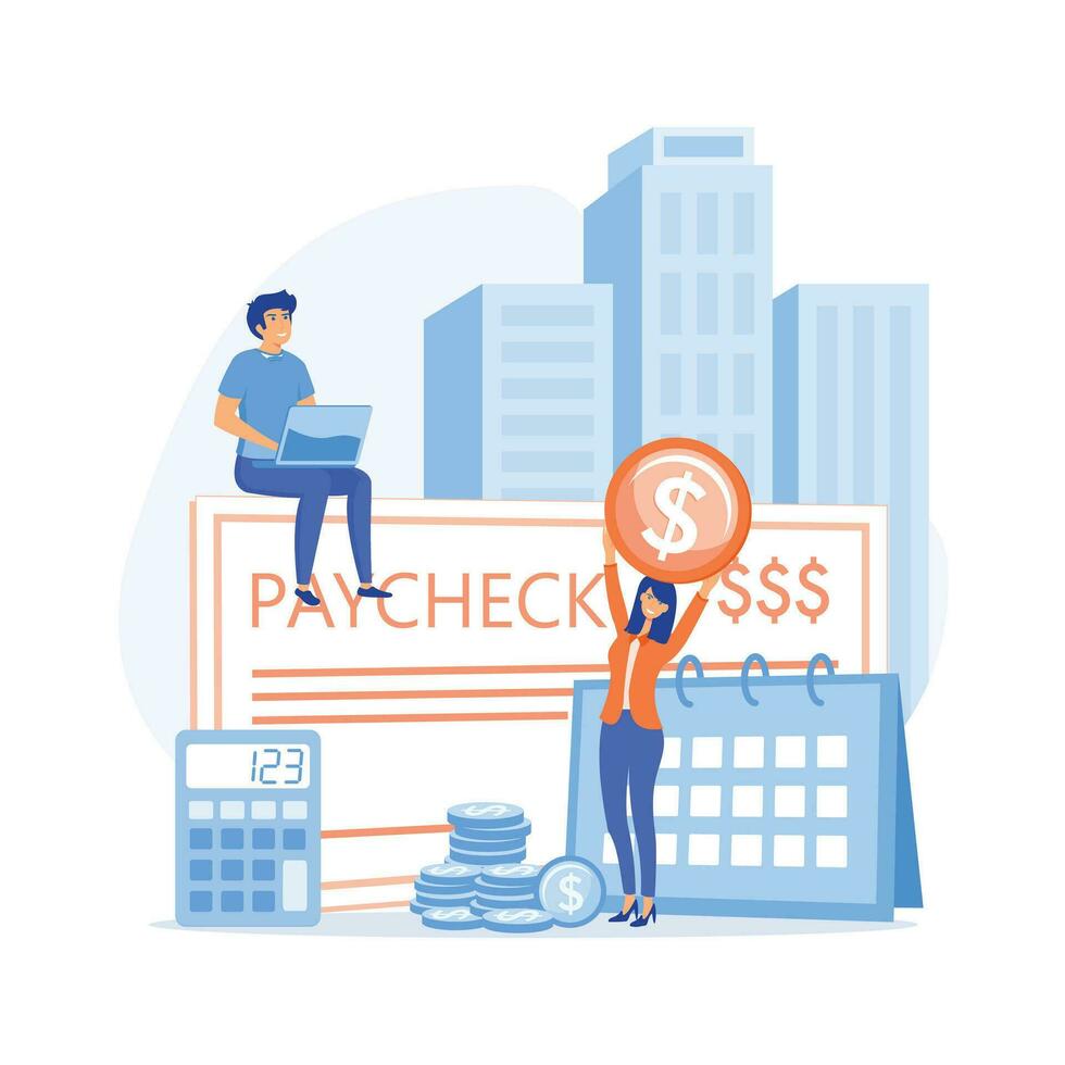 Salary and payroll. Calendar with payday and a paycheck, flat vector modern illustration