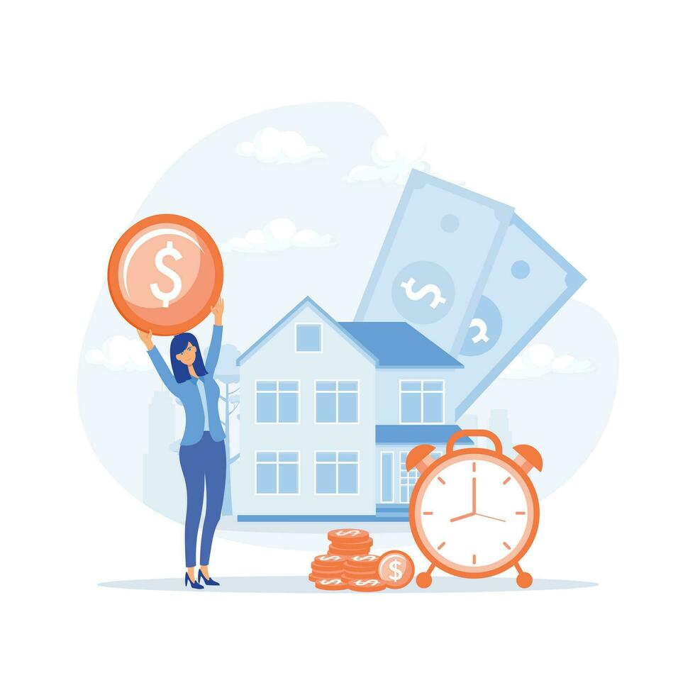 young couple investing money in real estate. Bank loan and savings, flat vector modern illustration