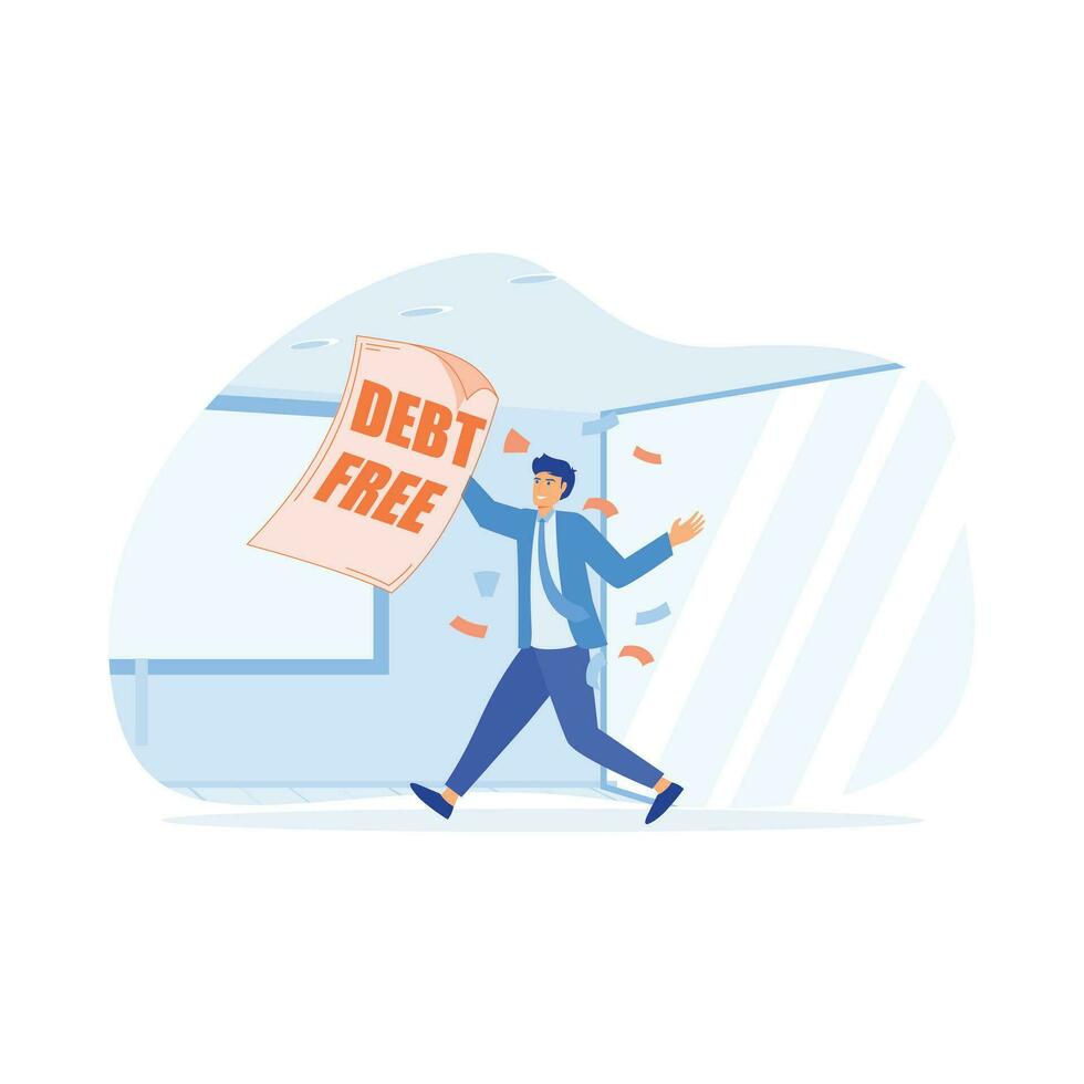 Debt Free.  businessman with debt free letter, flat vector modern illustration