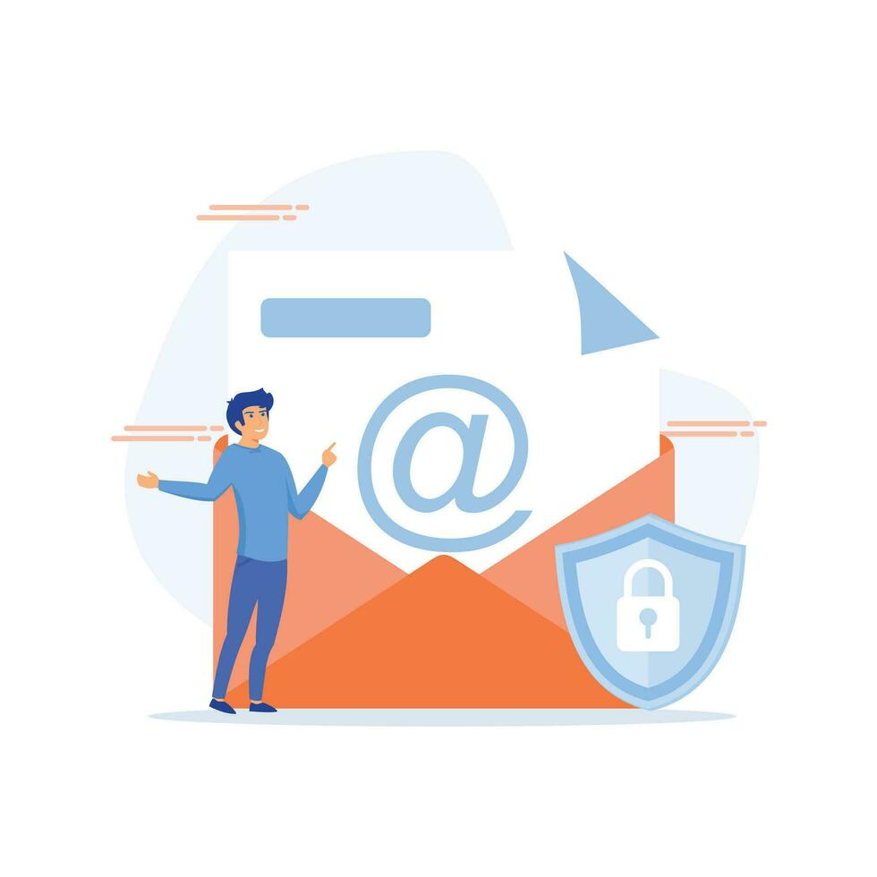 encryption of emails. Internet data protection, business assets security, flat vector modern illustration