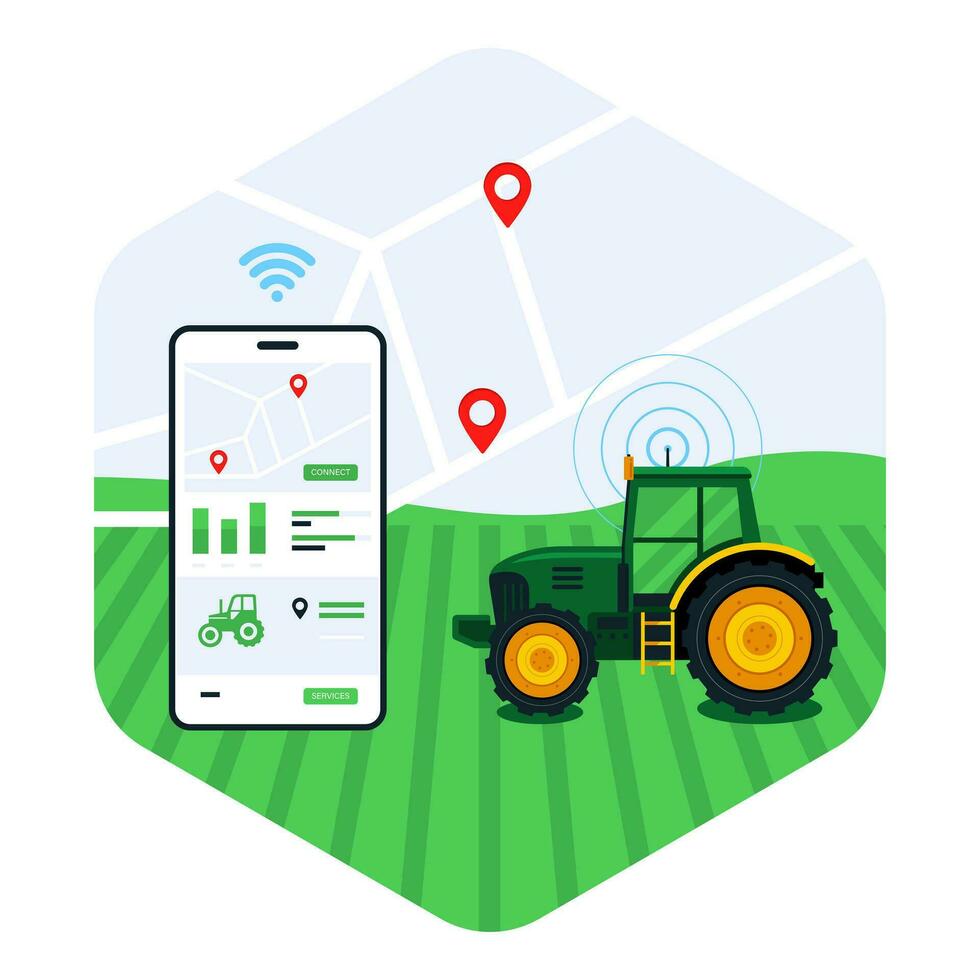 Agricultural Tractor IoT Tracking System vector