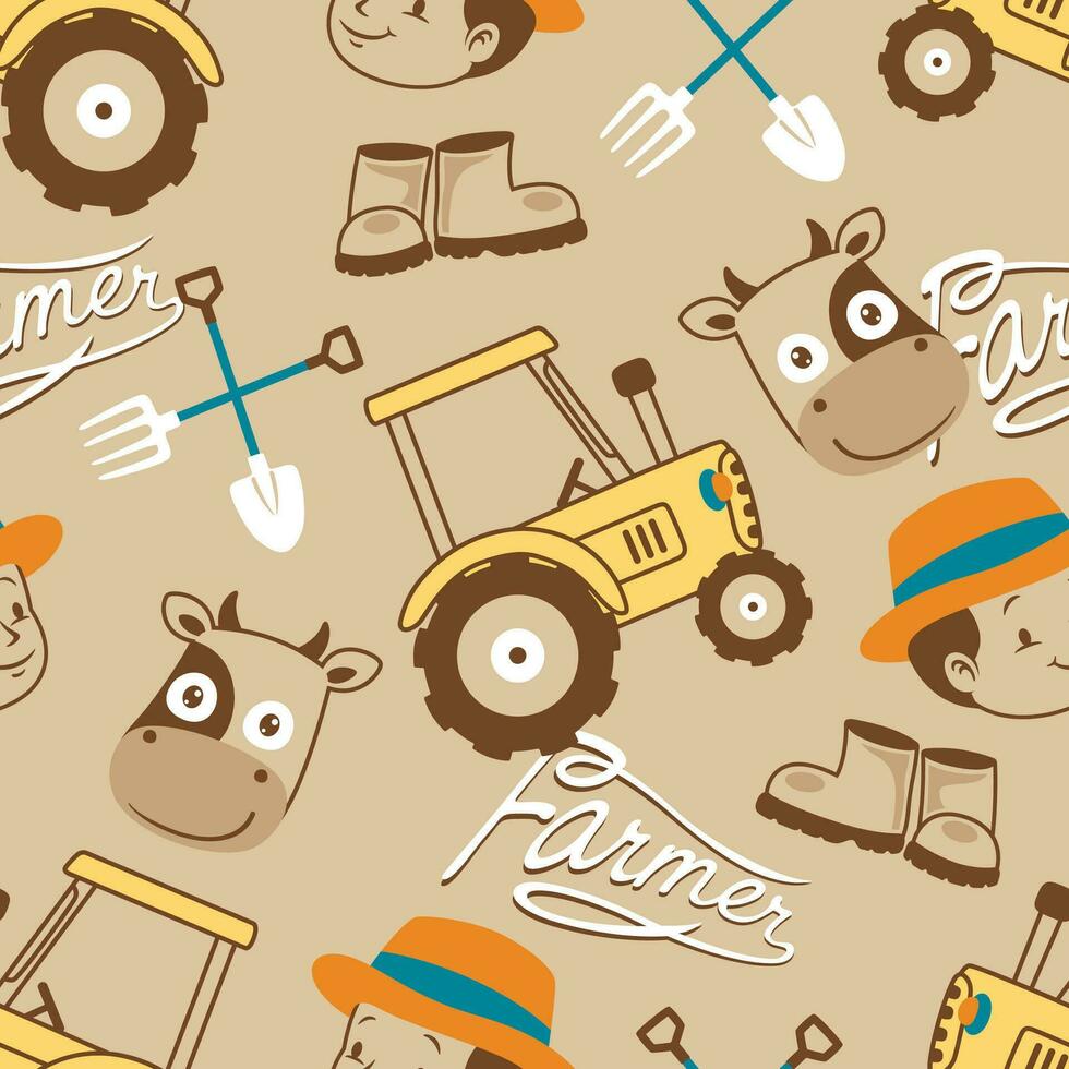 Seamless pattern vector of farming elements cartoon