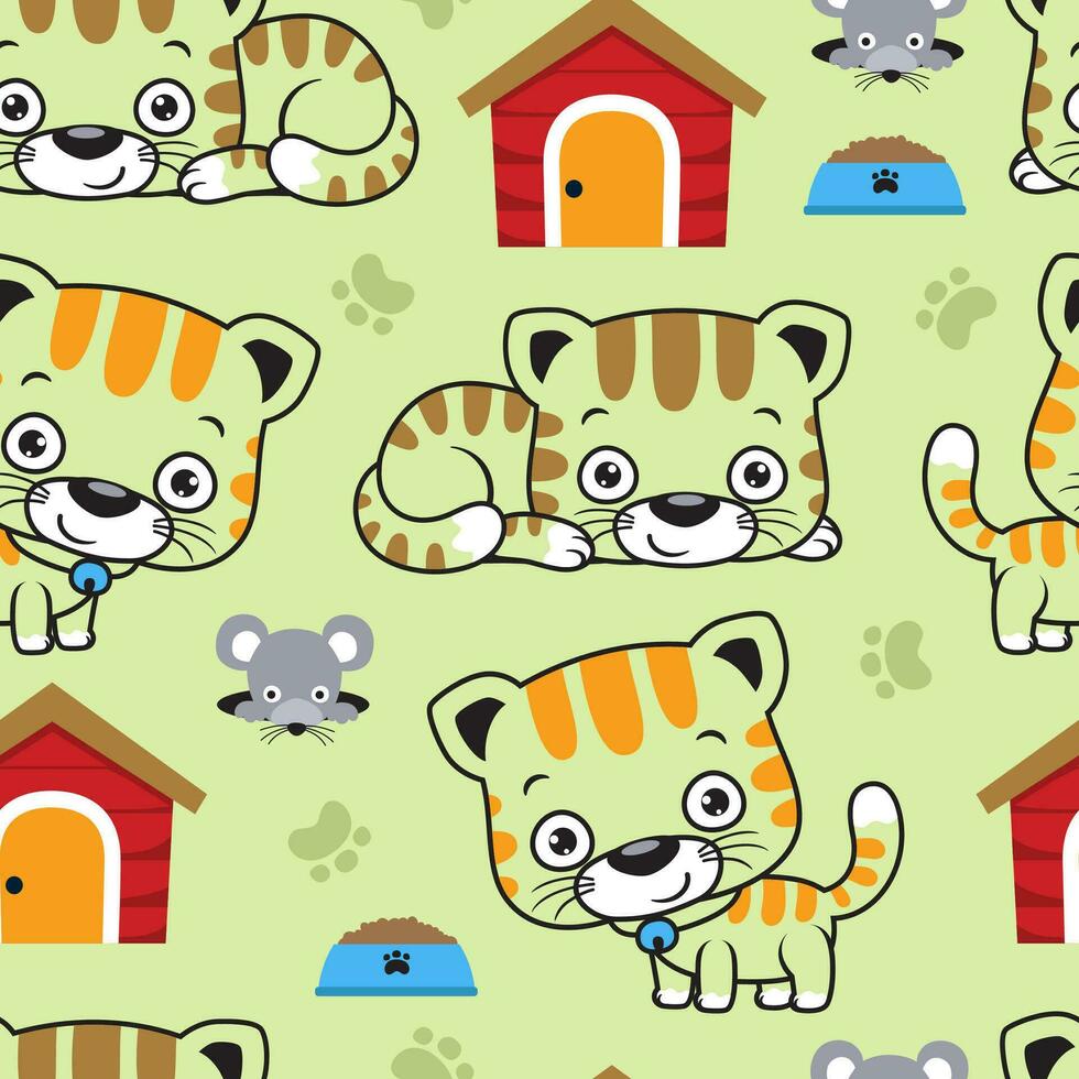 Seamless pattern vector of kitten cartoon with pet care