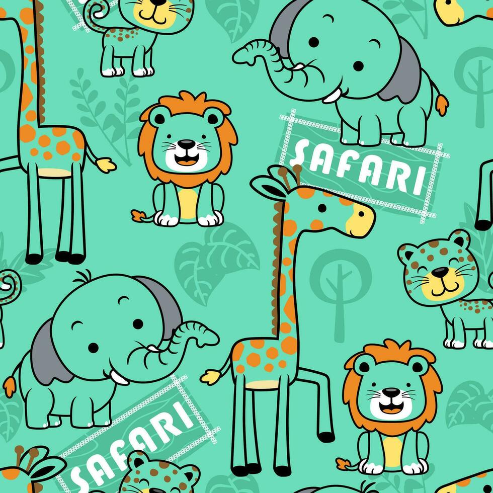 Seamless pattern vector of cute safari animals cartoon