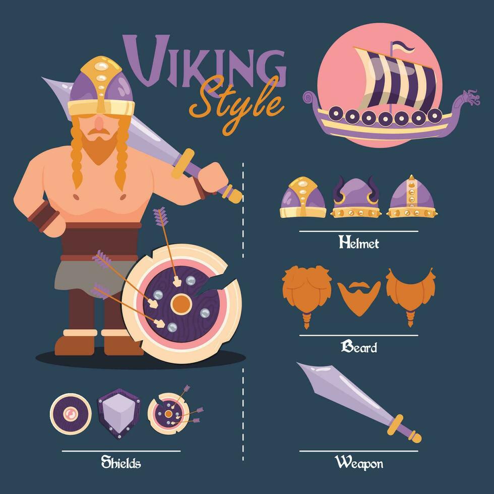 linda vikingo masculino personaje activo con armas y cascos vector ilustración