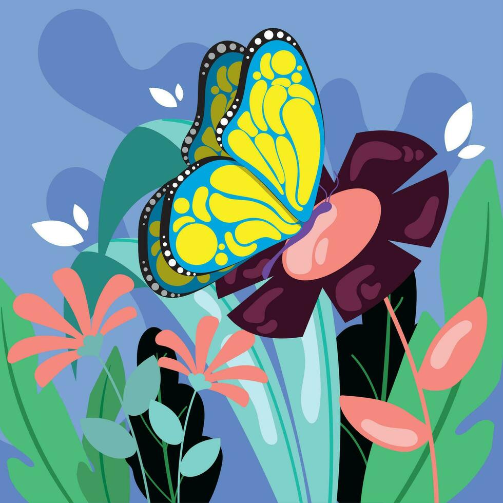 Colored butterfly on a flowers Spring season Vector illustration