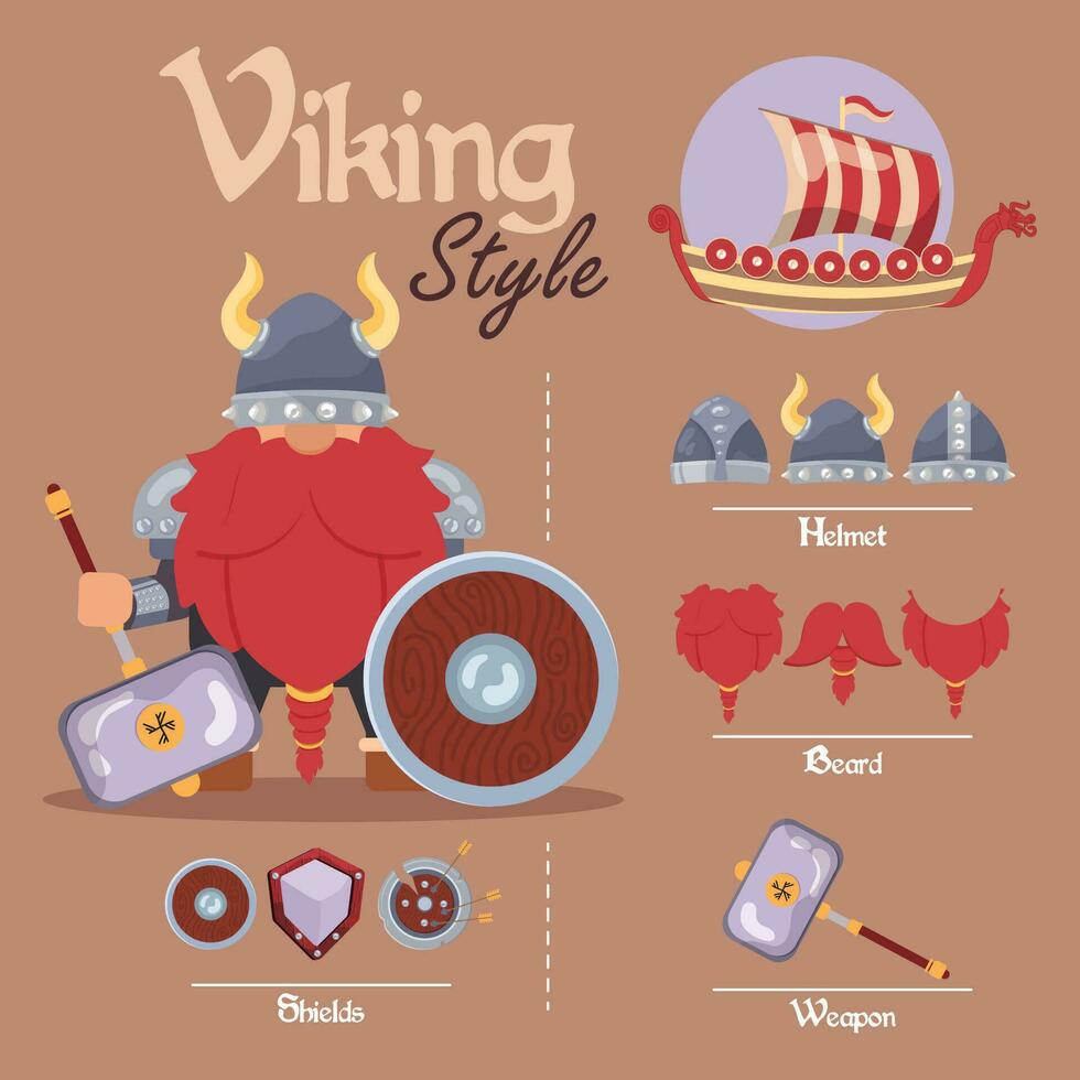 linda vikingo masculino personaje activo con armas y cascos vector ilustración