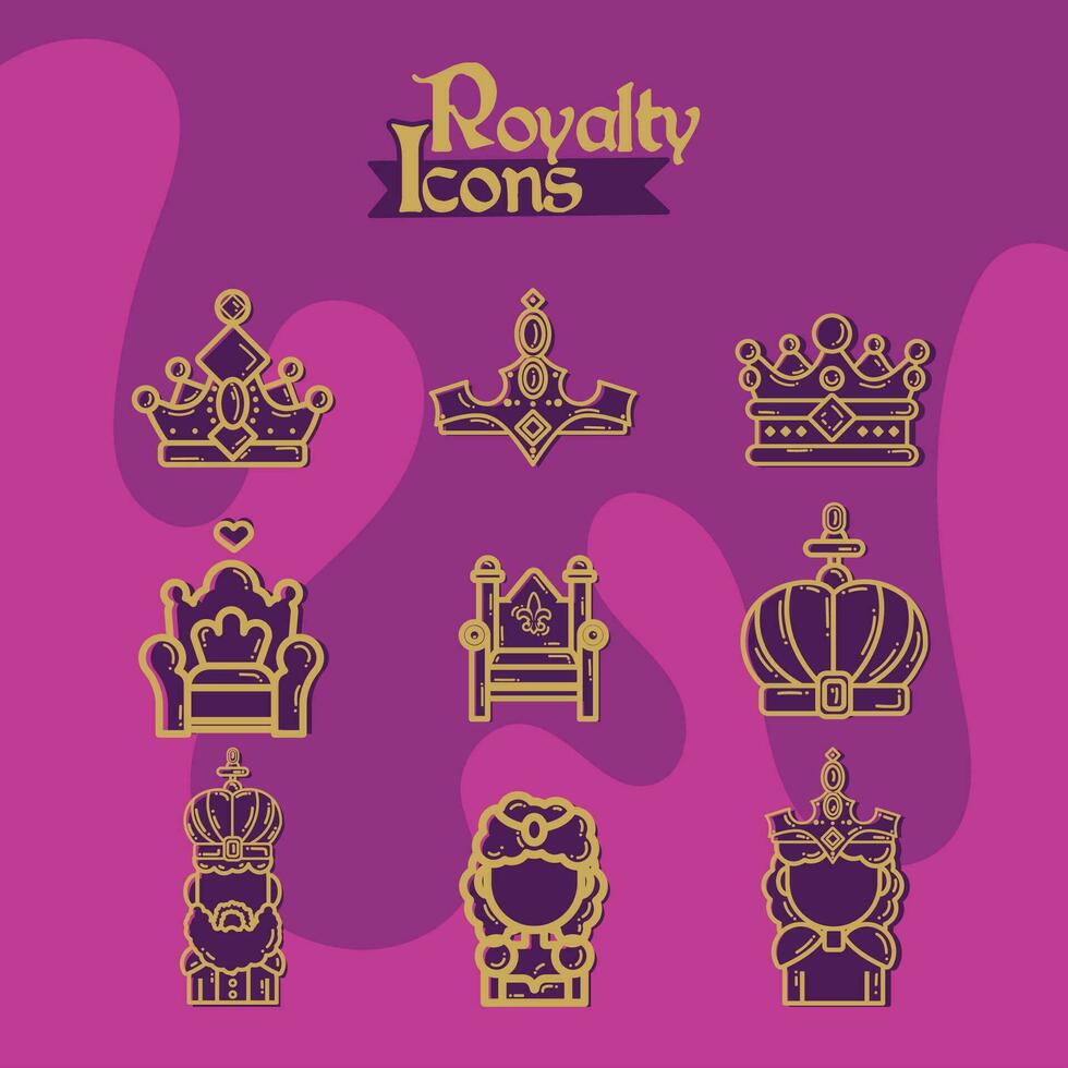 Set of royalty icons Medieval era Vector illustration