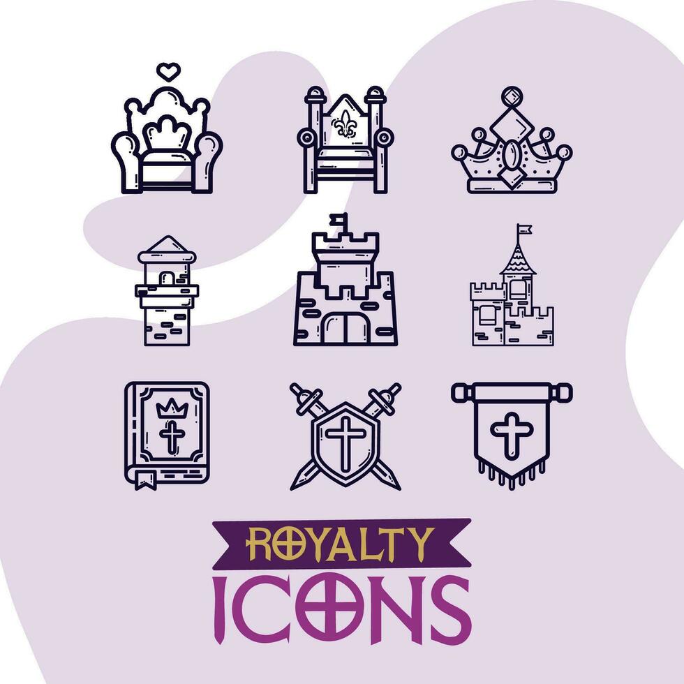 Set of royalty icons Medieval era Vector illustration