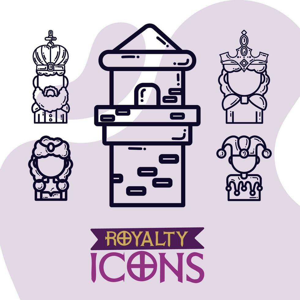Set of royalty icons Medieval era Vector illustration