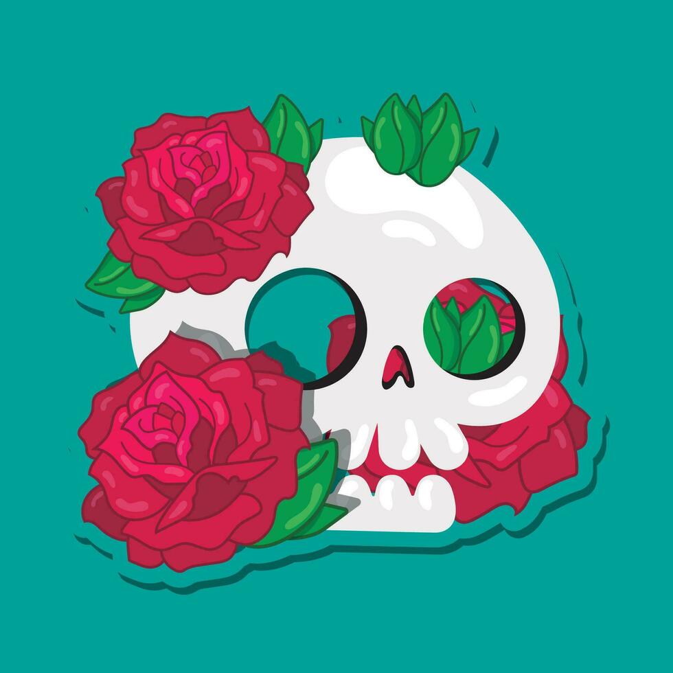 aislado cráneo cartón con Rosa flores vector ilustración