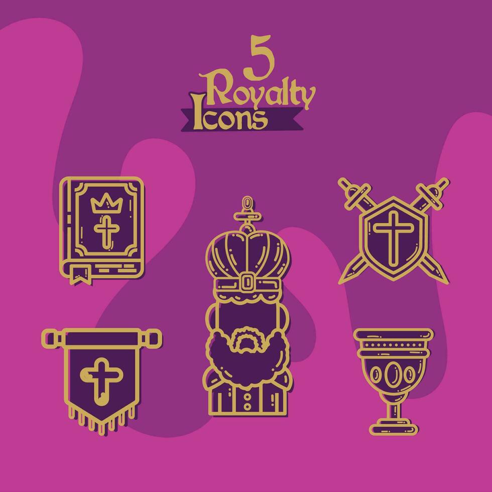 Set of royalty icons Medieval era Vector illustration