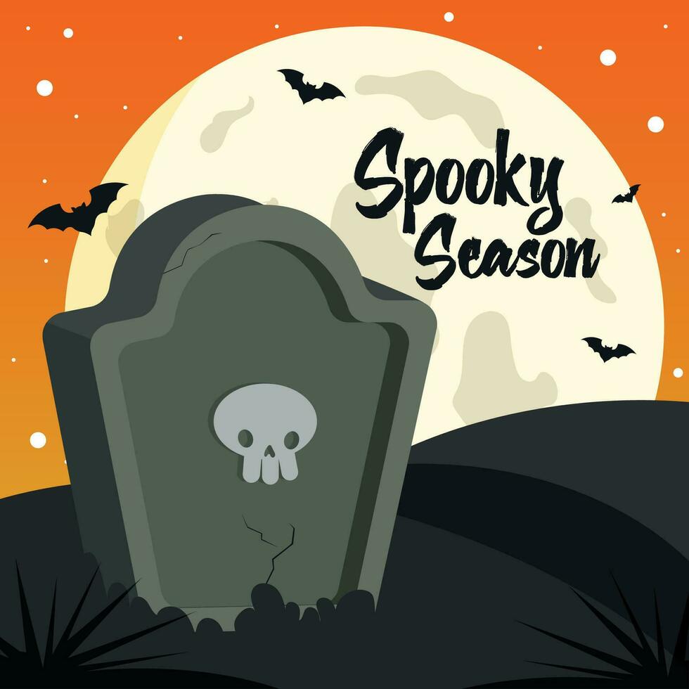 Tombstone in the dark nigth Halloween season Vector illustration