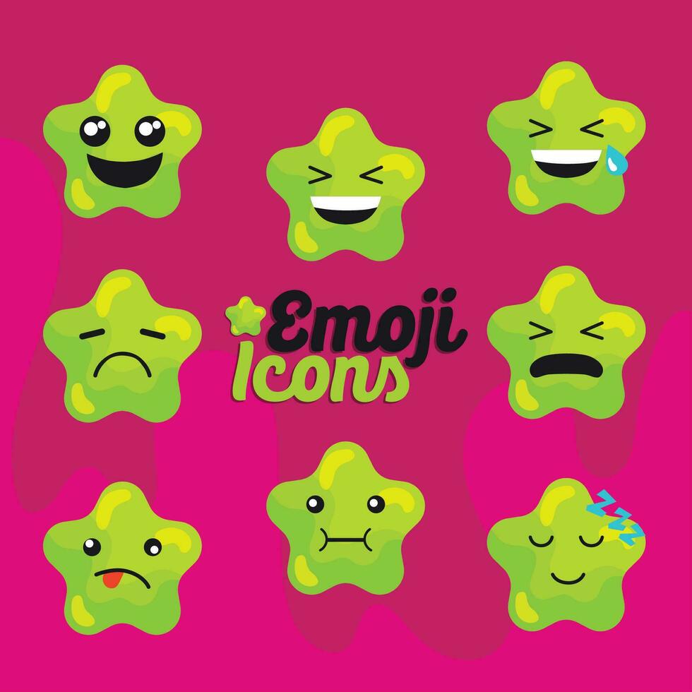 Set of colored cute star shape emoji Vector illustration