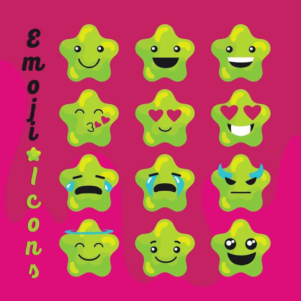 Set of colored cute star shape emoji Vector illustration