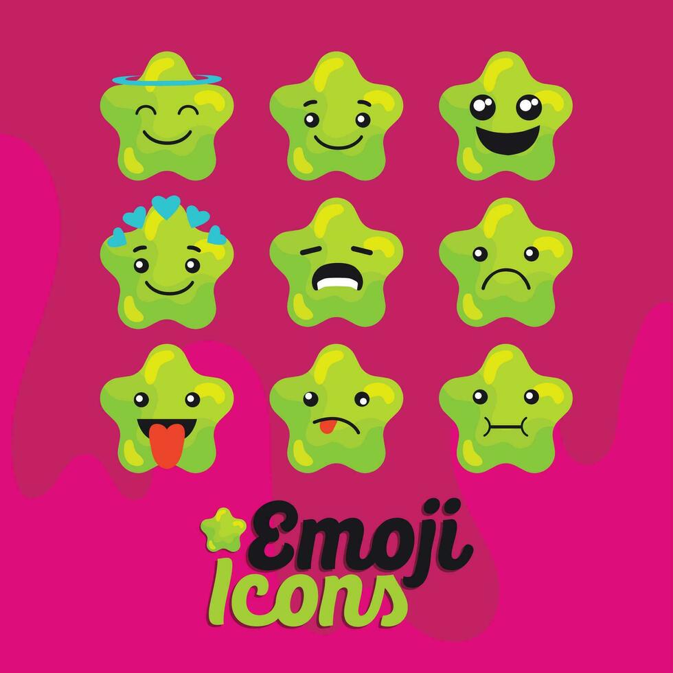 Set of colored cute star shape emoji Vector illustration