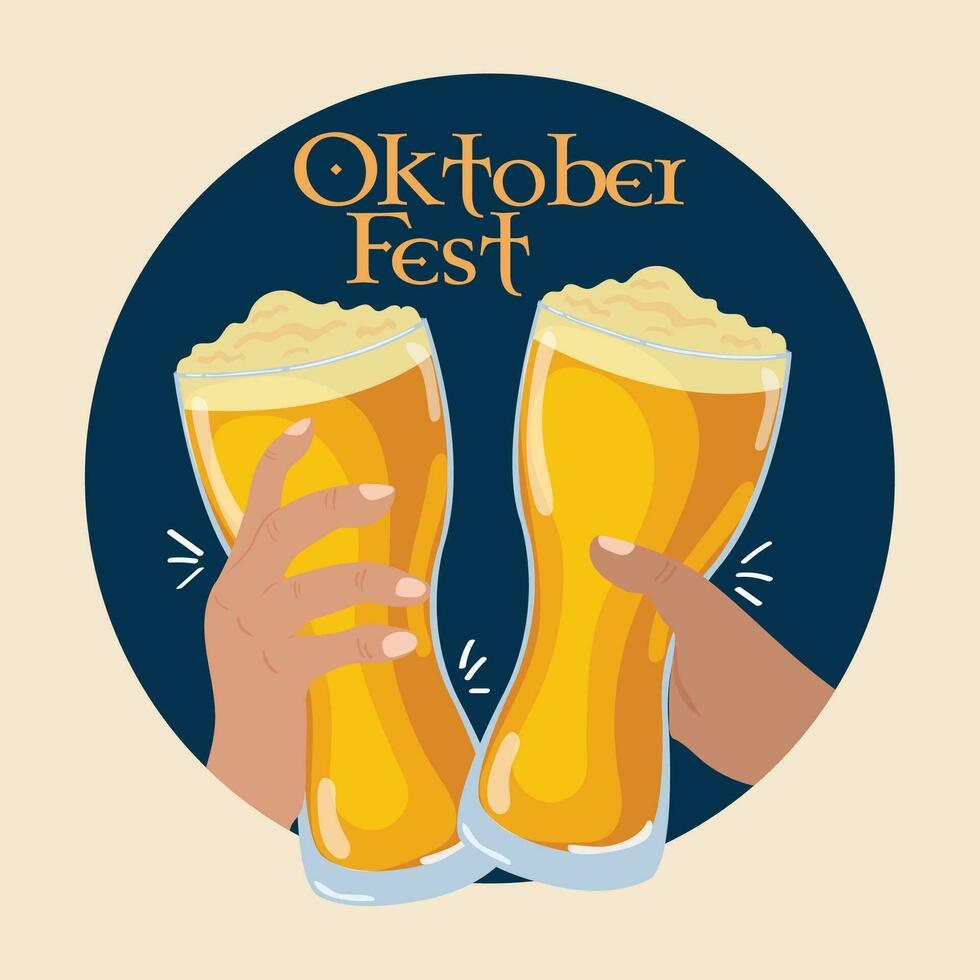 Beer glasses with foam Oktoberfest poster Vector illustration