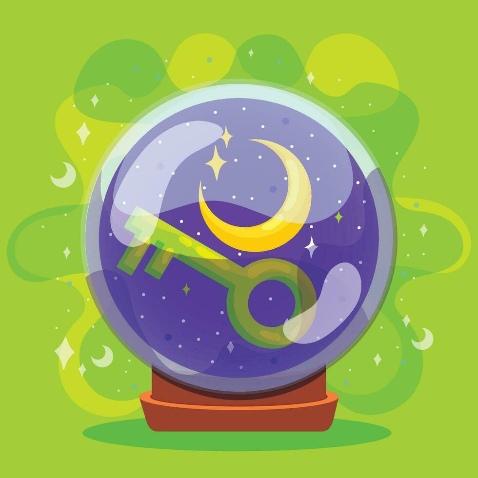 aislado de colores cristal pelota con un Luna y un llave símbolo vector ilustración