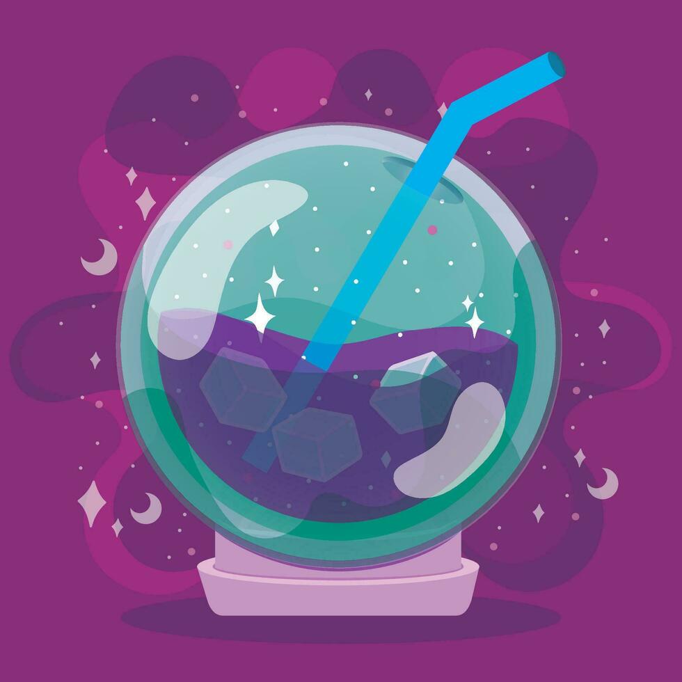 Isolated colored crystal ball with a cold drink and ice cubes Vector illustration
