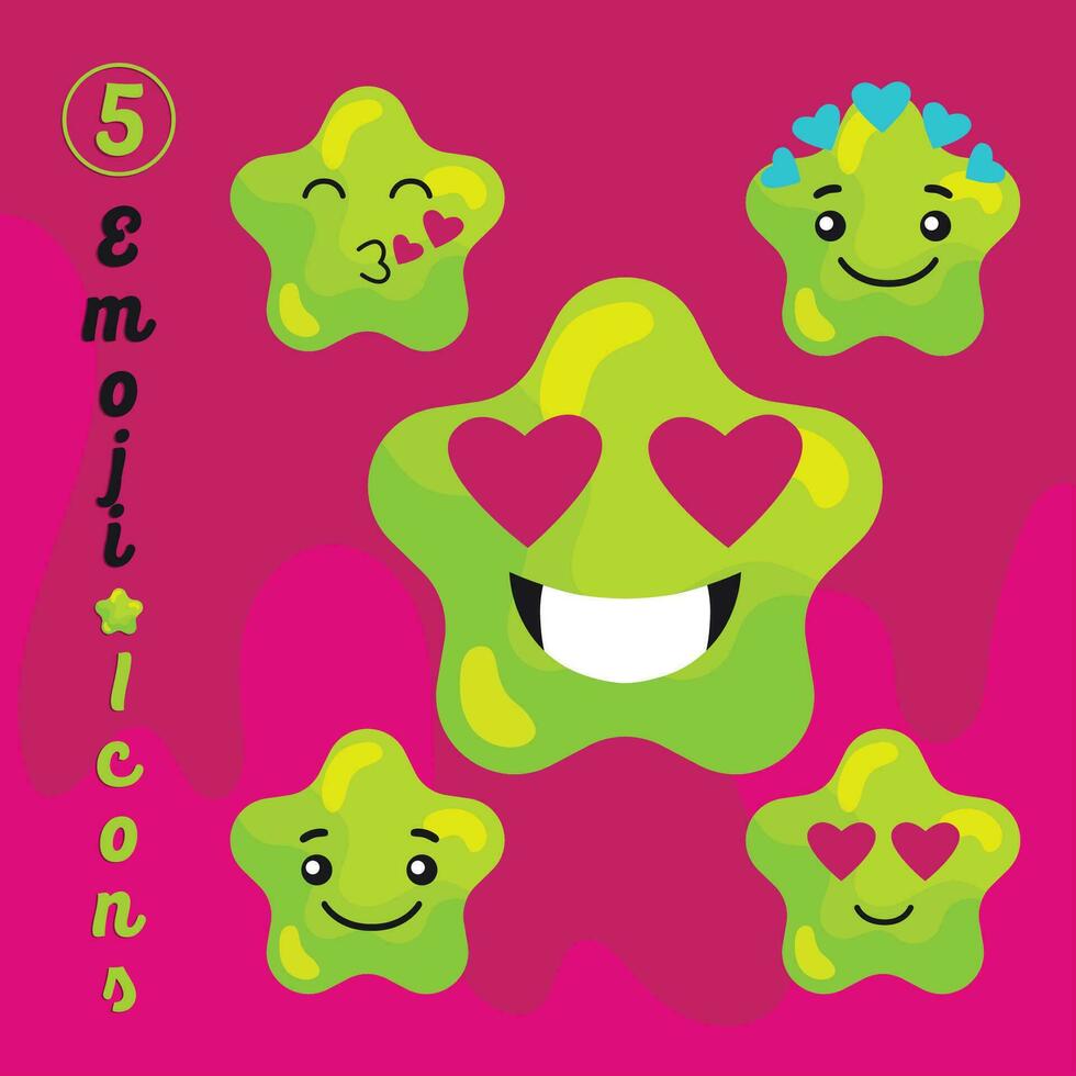 Set of colored cute star shape emoji Vector illustration