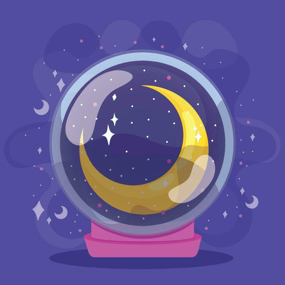 Isolated crystal ball with a moon symbol Vector illustration