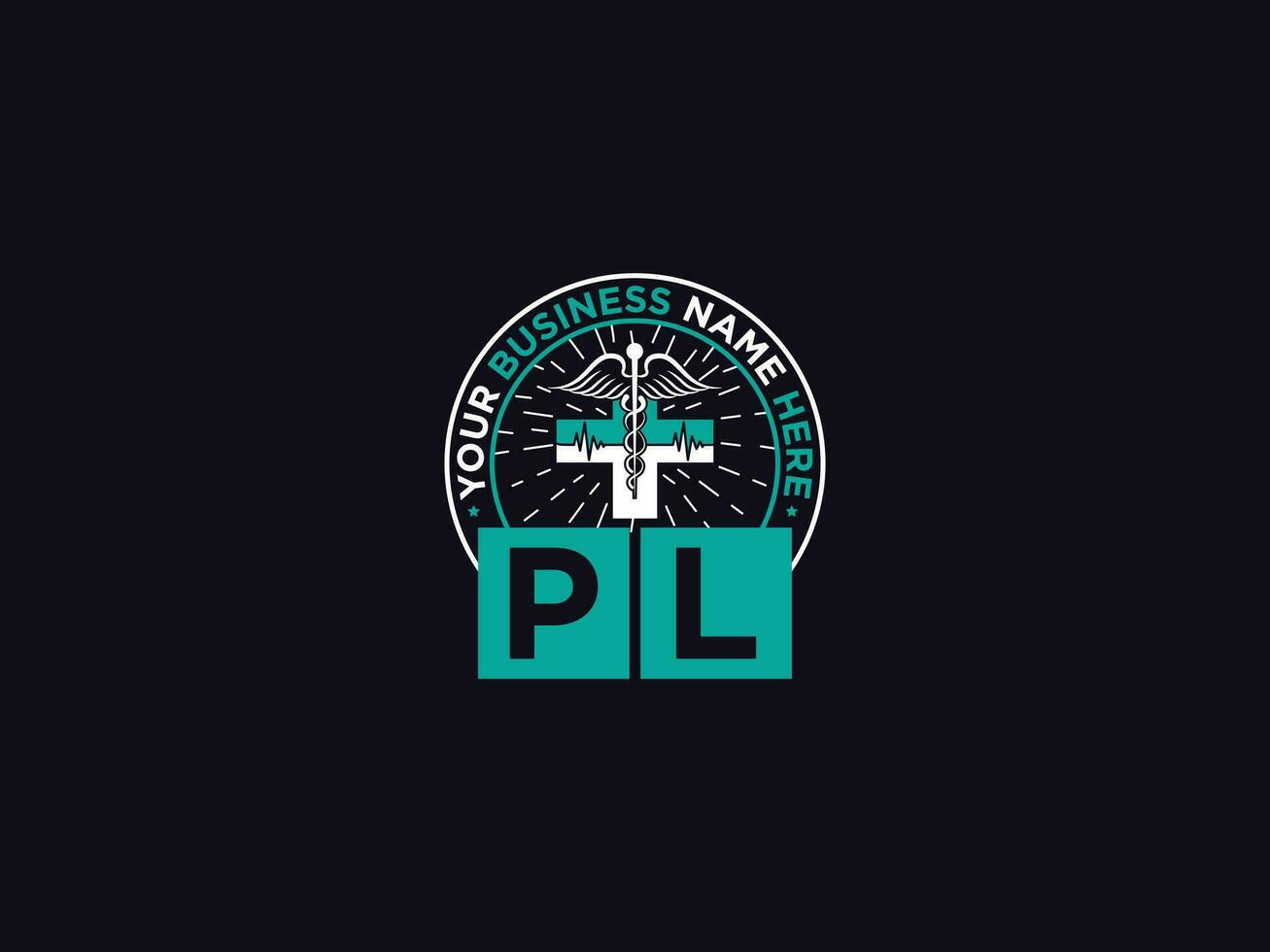 elegante pl médico logo, moderno pl logo letra diseño para tu clínica vector