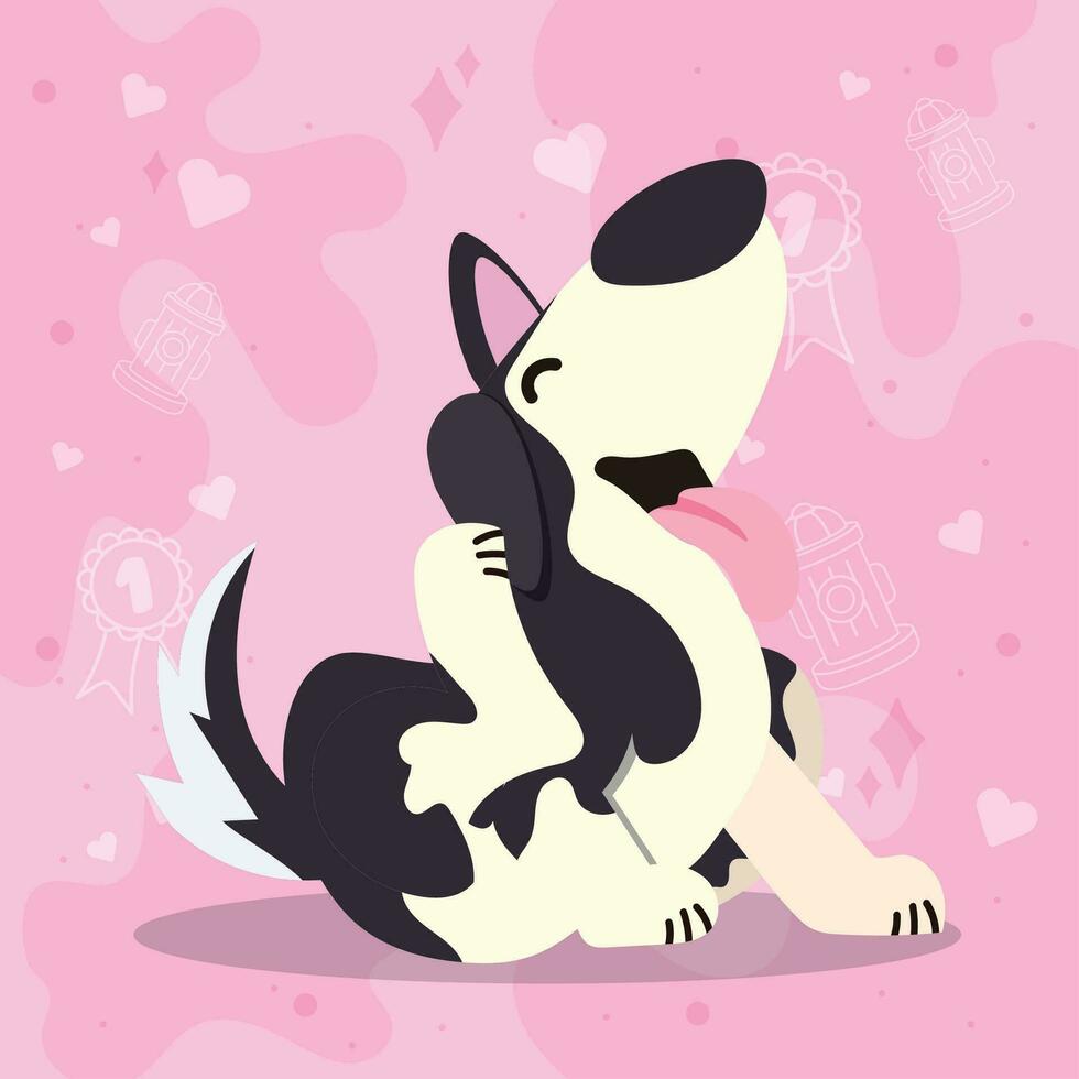 Cute scratching husky dog cartoon character Vector illustration