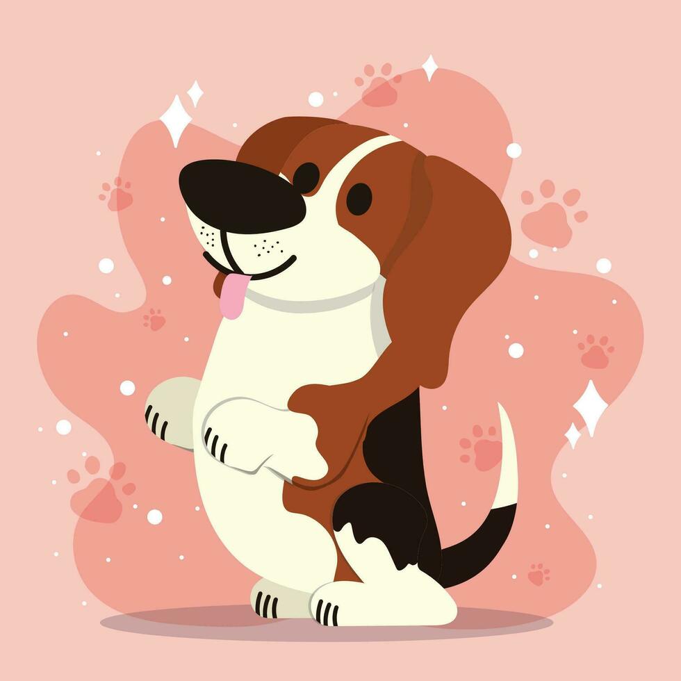 Cute happy beagle dog cartoon character Vector illustration