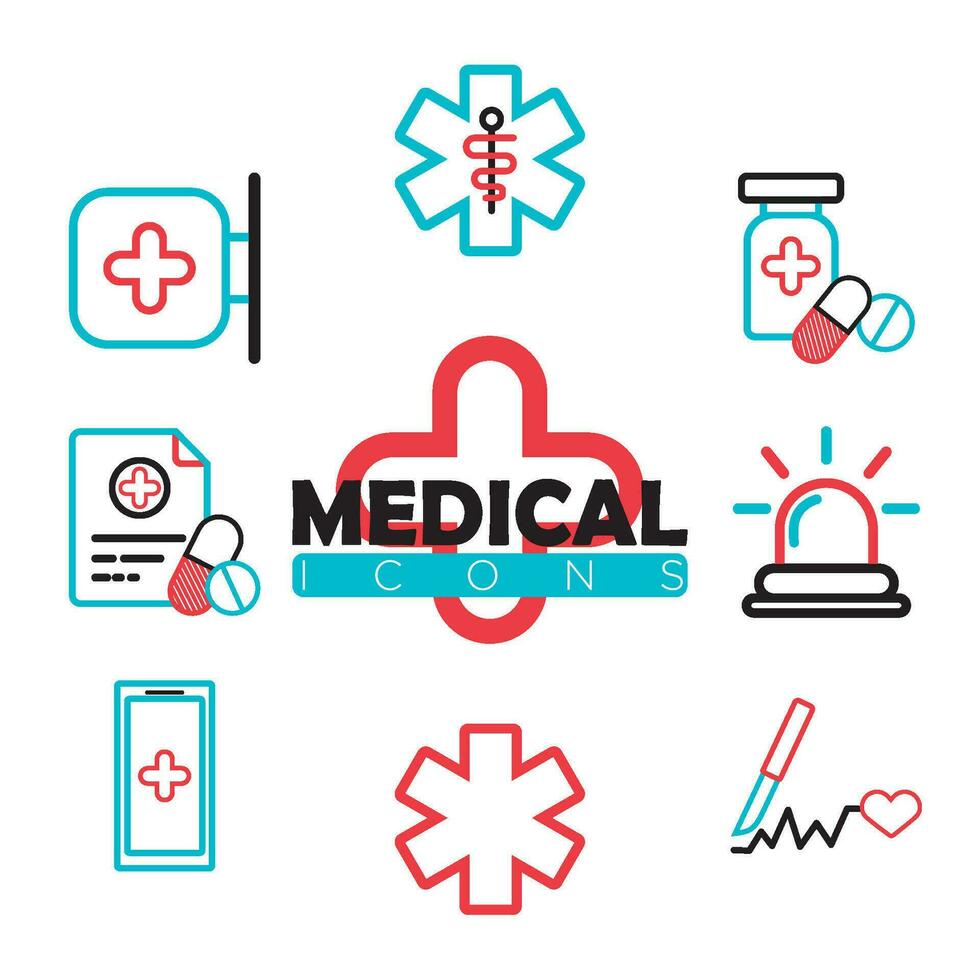 Set of medical icons Outline style Vector illustration