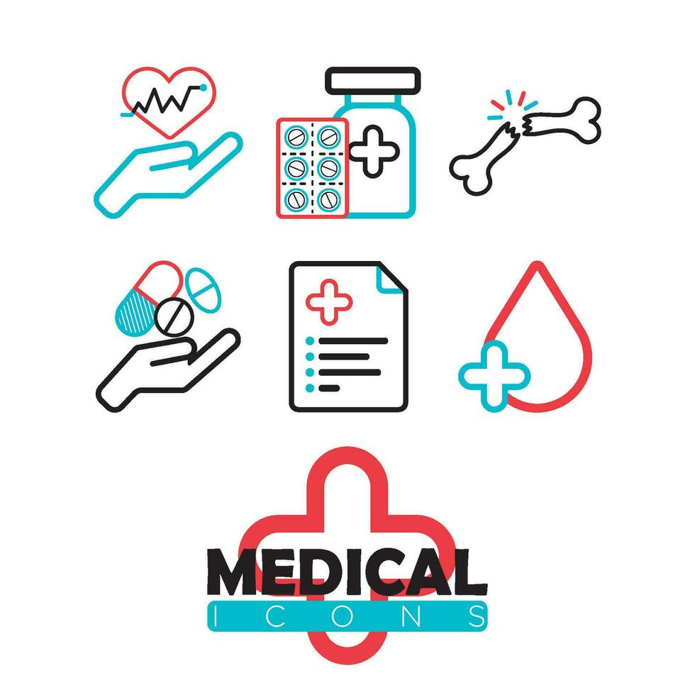 Set of medical icons Outline style Vector illustration