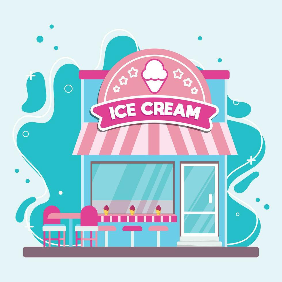 aislado de colores hielo crema tienda edificio bosquejo icono vector ilustración