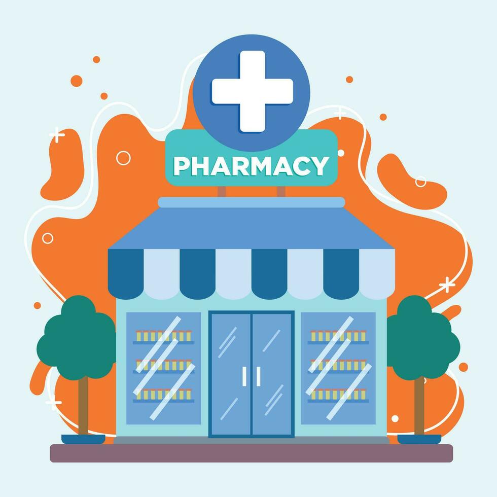 aislado de colores farmacia tienda edificio bosquejo icono vector ilustración