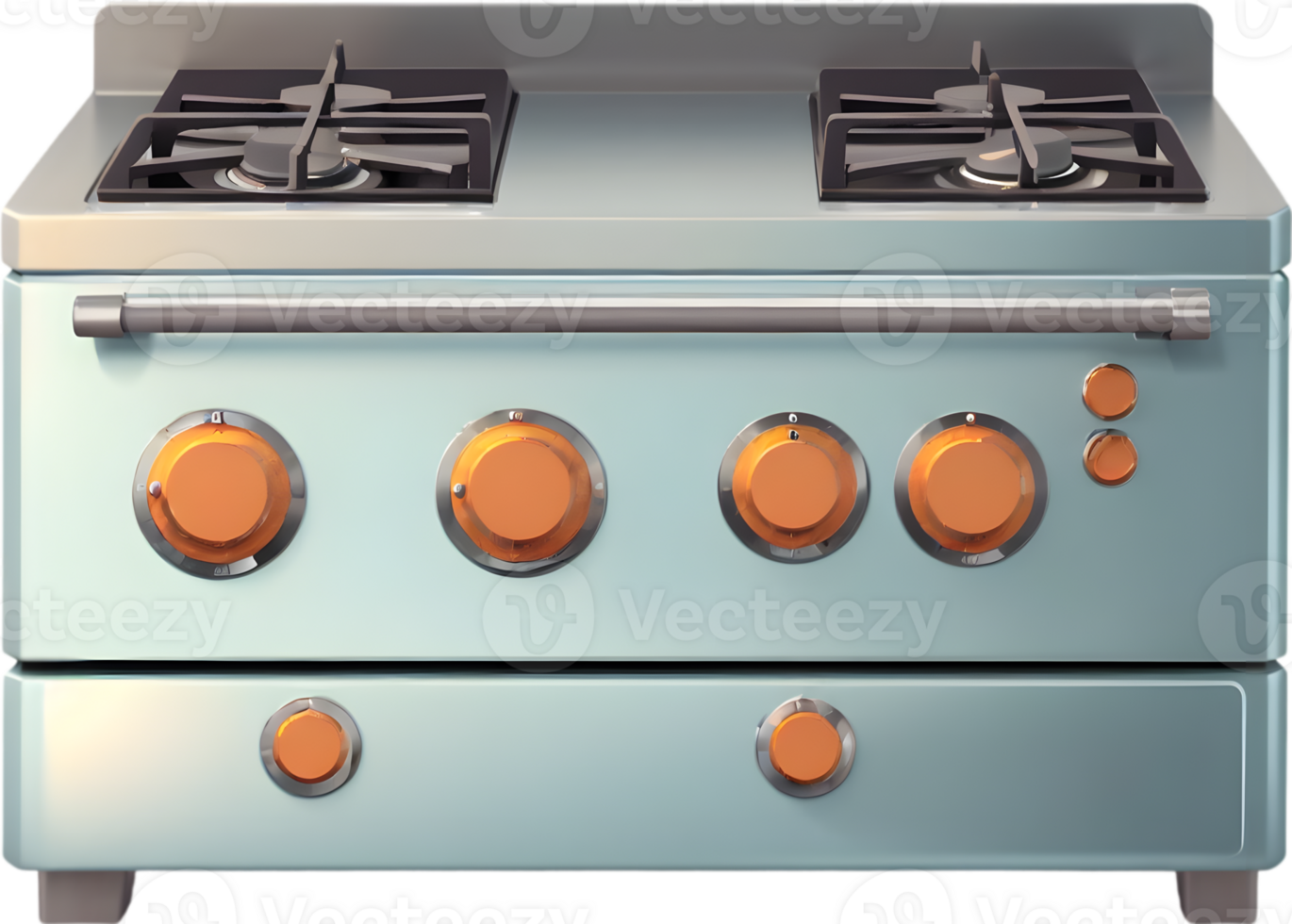 blue stove with orange knobs on it Ai generative png