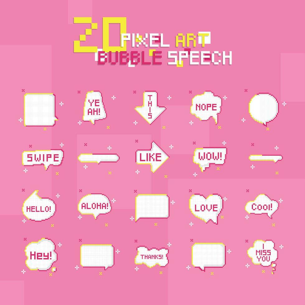Set of speech bubbles Pixel art Vector illustration