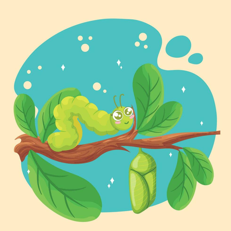 Cute caterpillar insect character on a tree branch Vector illustration