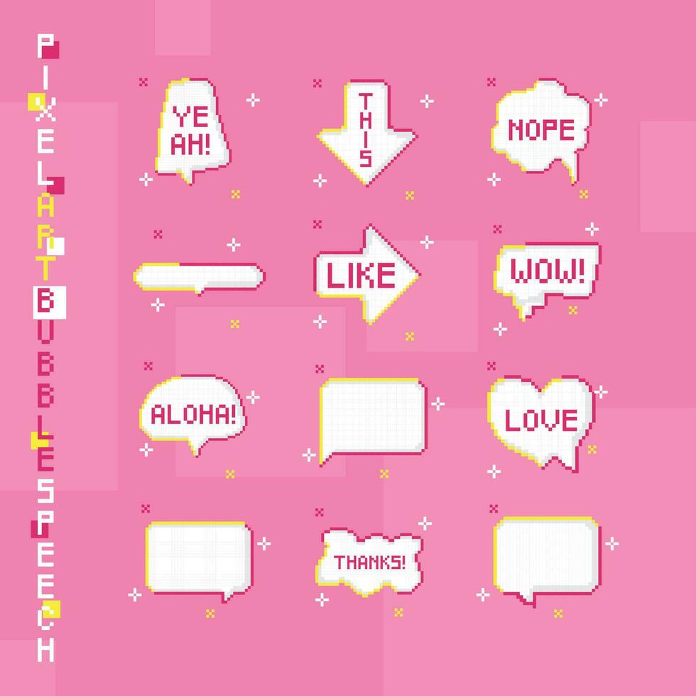 Set of speech bubbles Pixel art Vector illustration