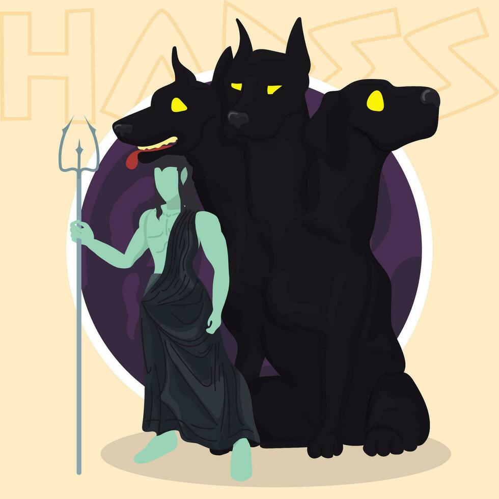 Isolated colored hades with cerberus greek god character Vector illustration